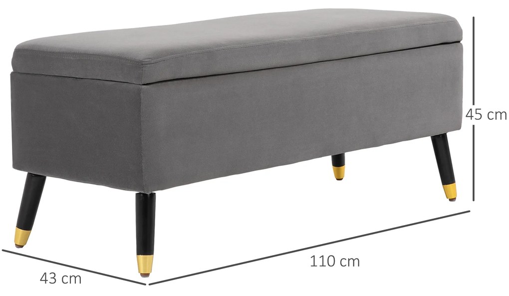 HOMCOM Παγκάκι, Ταμπουράς με Αποθηκευτικό Χώρο, Σεντούκι-Παγκάκι, Μέταλλο, Αφρός, Ξύλο Καουτσούκ, Ανθρακί Γκρι, 110 x 43 x 45 εκ.