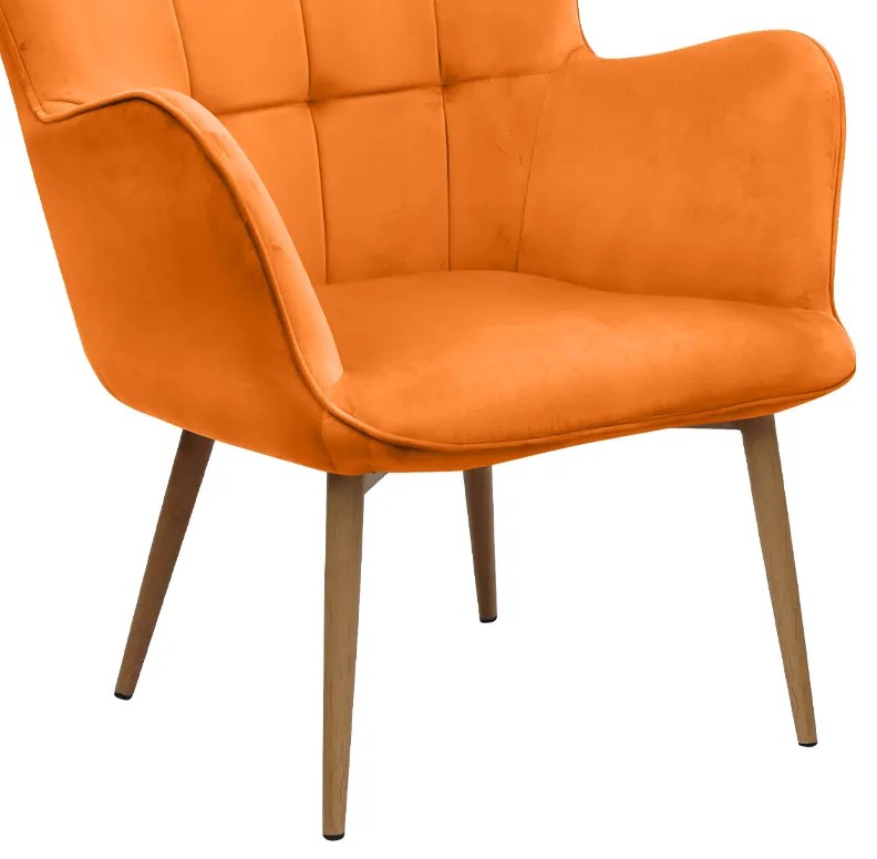 Πολυθρόνα - Μπερζέρα με υποπόδιο Lily Megapap κροκί βελούδο - μεταλλικό πόδι χρώμα φυσικό 70x62x98εκ.