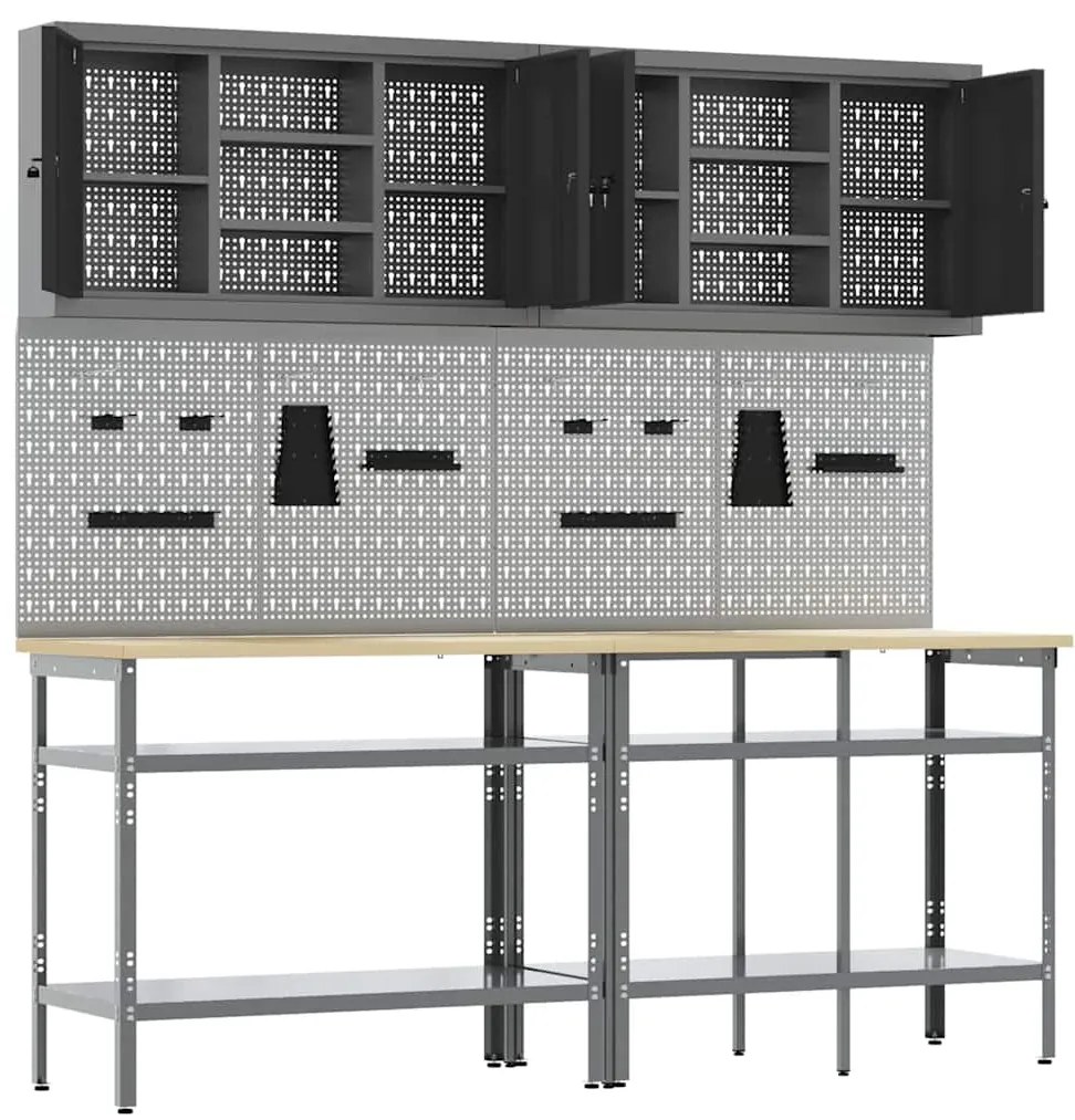 vidaXL Σετ πάγκου εργασίας με ράφι 8 pcs Γκρι 200 x 55 x 200 εκ Ατσάλι