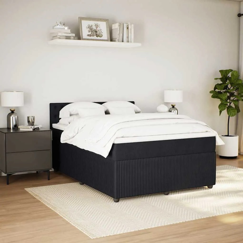 vidaXL Κρεβάτι Boxspring με Στρώμα Μαύρο 140x200 εκ. Βελούδινο