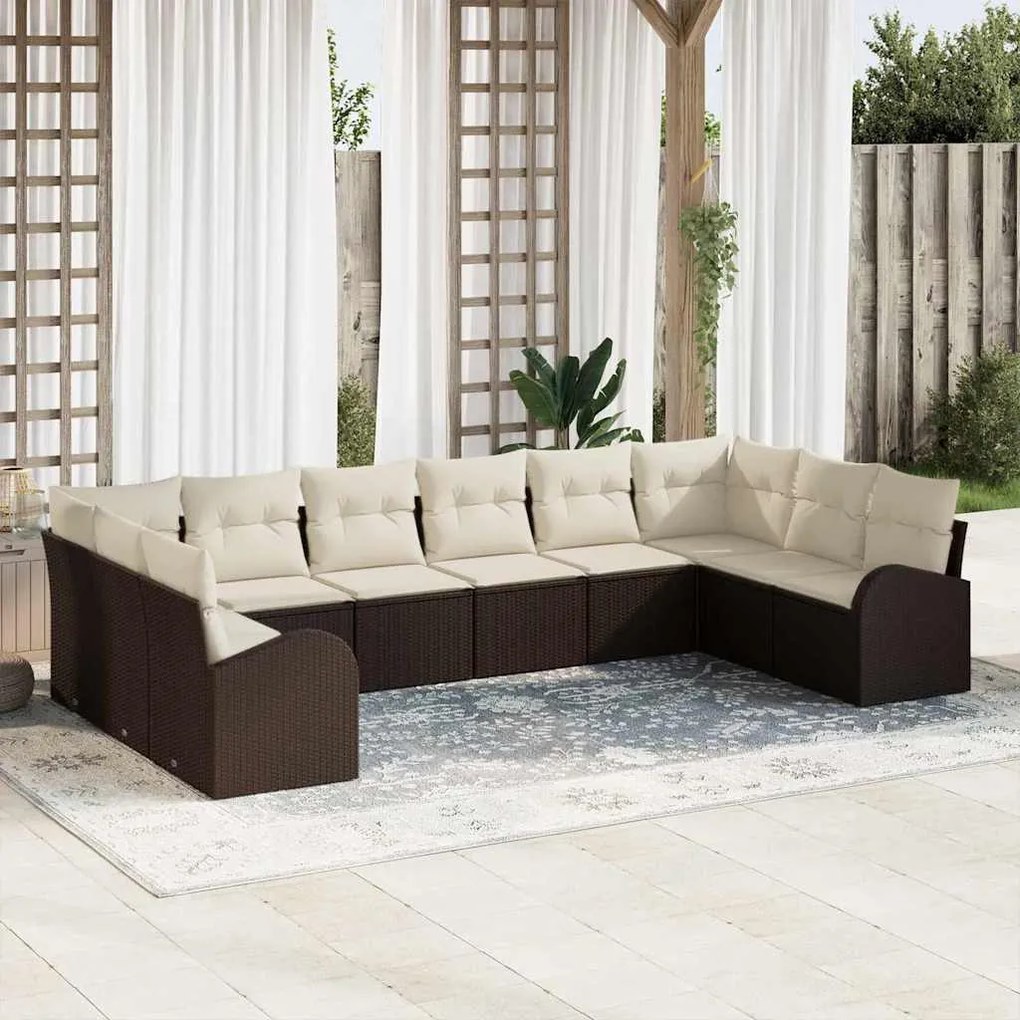vidaXL Σετ Καναπέ Κήπου 10 pcs Καφέ Πολυ ράταν