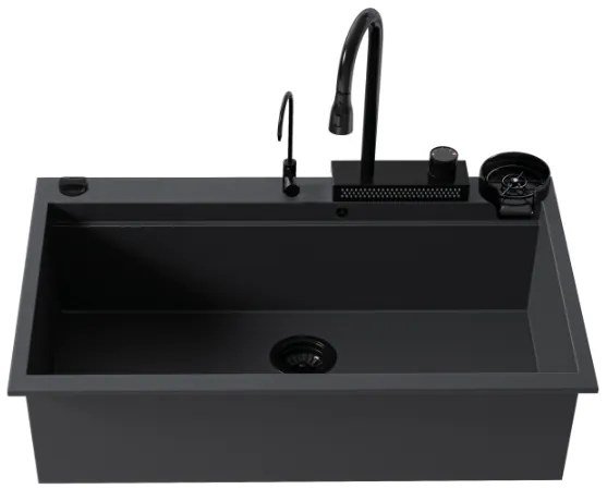 Sanitec Ultra Granite 850 Quartz Multi Ένθετος Γρανιτένιος Νεροχύτης 79Χ50cm Nero (Black accessories)