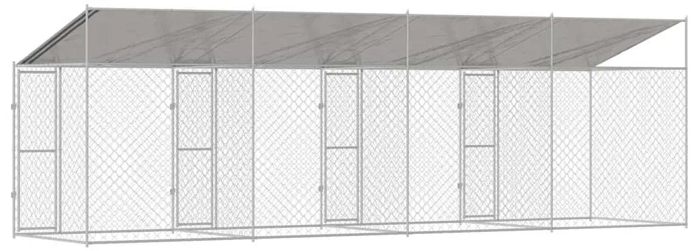 vidaXL Κλουβί Σκυλιού με Στέγη Ασημί 800 x 200 x 258 εκ Χάλυβας και PE
