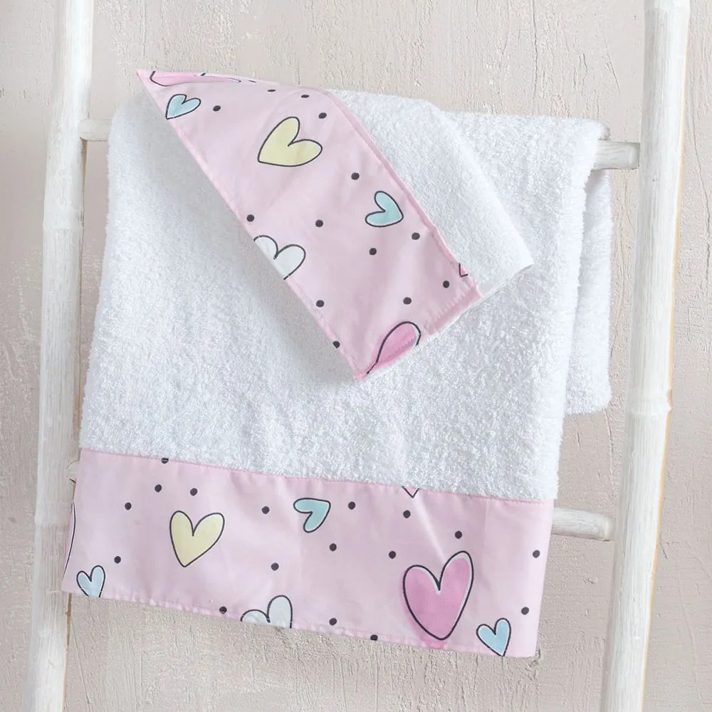 Πετσέτες Βρεφικές Pop Hearts (Σετ 2τμχ) Pink Ρυθμός Towels Set 70x140cm 100% Βαμβάκι