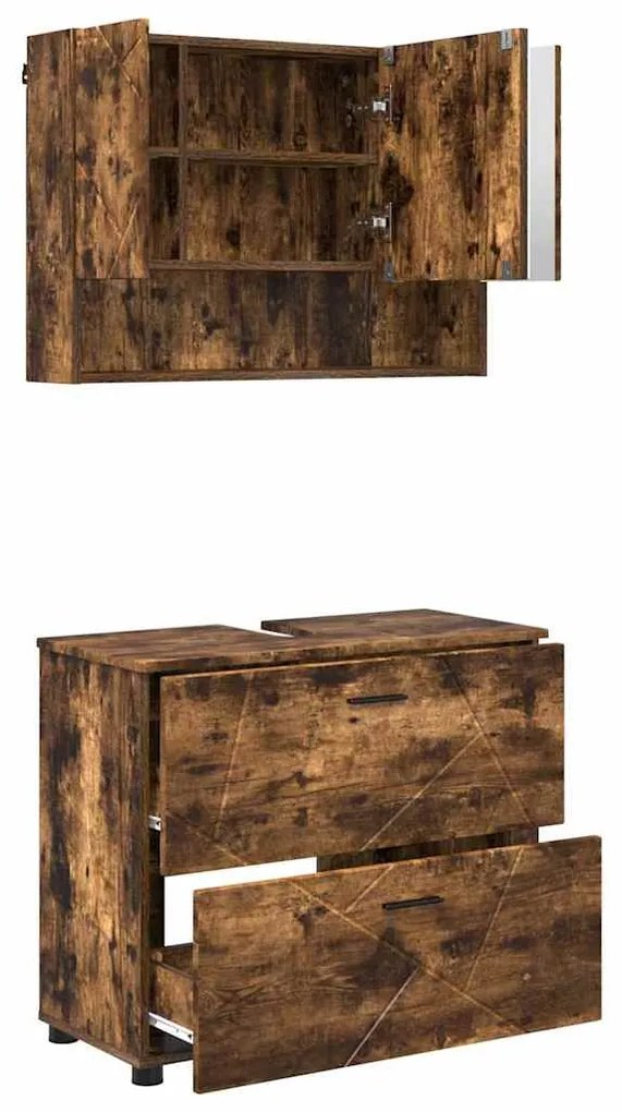 vidaXL Σετ Επίπλων Μπάνιου 2 pcs Καπνιστή δρυς 76,5 x 35 x 64 εκ