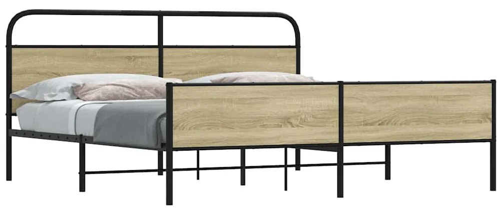 vidaXL Σκελετός Κρεβ. Χωρίς Στρώμα Sonoma Δρυς 193x203 εκ. Μεταλλικό