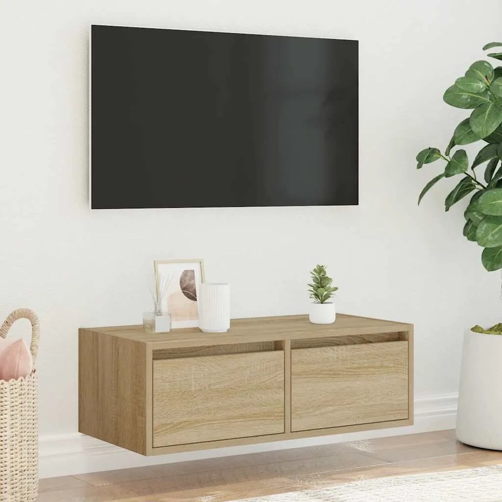 vidaXL ντουλάπι τηλεόρασης  με φώτα LED Sonoma Oak 75x35,5x25 cm