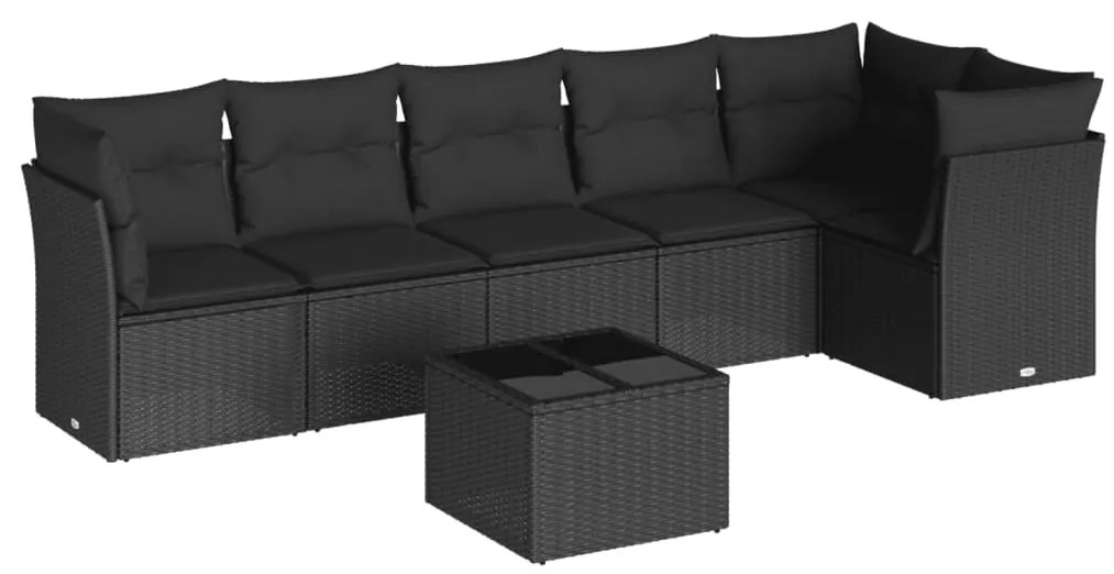 vidaXL Καναπές Σετ 7 Τεμαχίων Μαύρο Συνθετικό Ρατάν με Μαξιλάρια