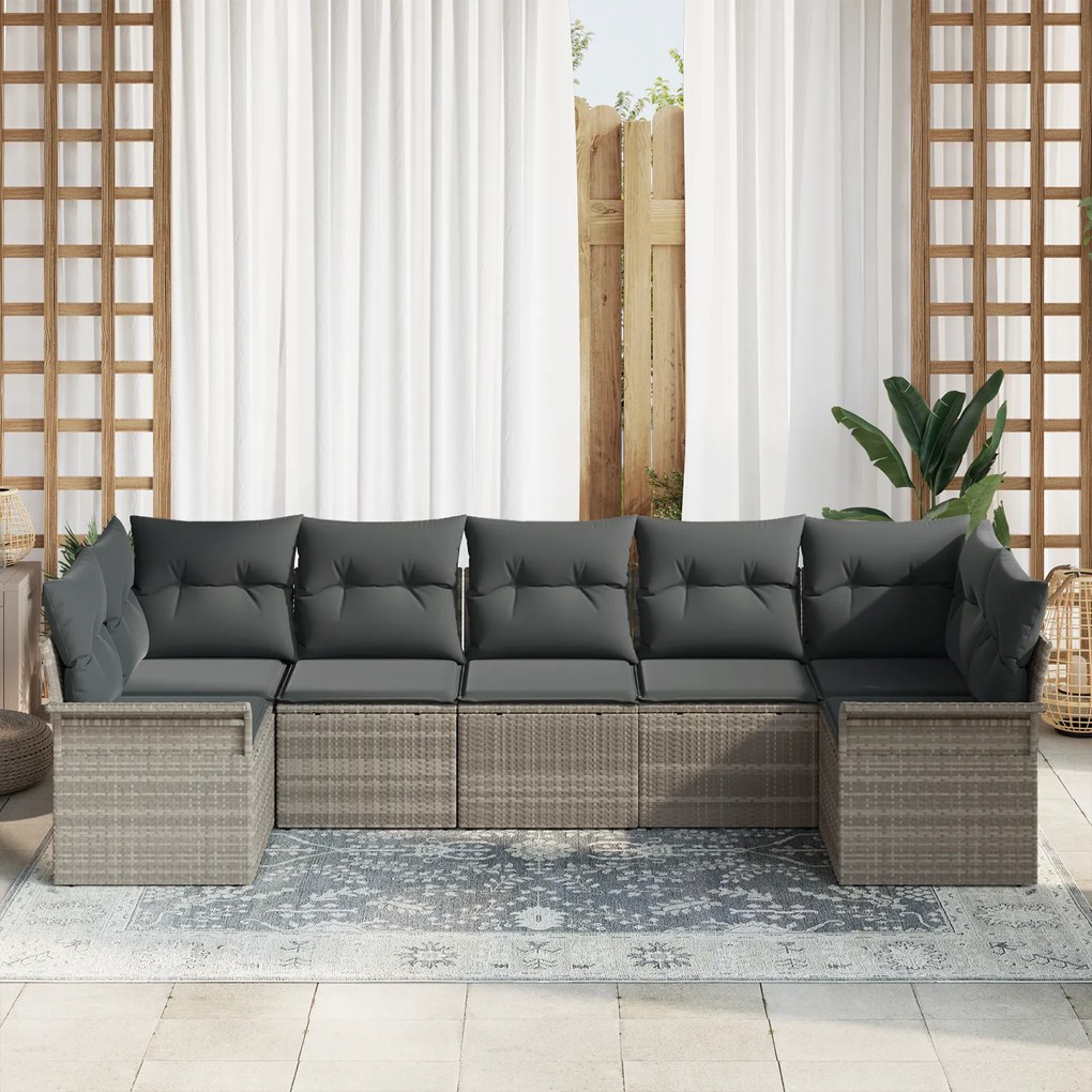 vidaXL Σετ Καναπέ Κήπου 7 pcs Ανοιχτό γκρι και Μαύρο 141 x 62 x 69 εκ.