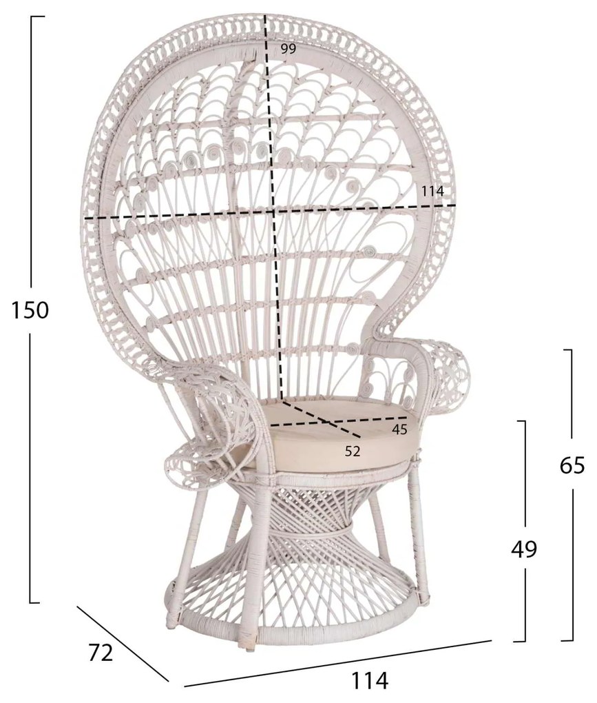 ΠΟΛΥΘΡΟΝΑ ROYAL PEACOCK HM9342.02 RATTAN ΣΕ ΛΕΥΚΟ-ΜΑΞΙΛΑΡΙ ΛΕΥΚΟ 114x72x150Yεκ.