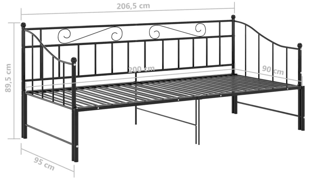Πλαίσιο για Καναπέ - Κρεβάτι Μαύρο 90 x 200 εκ. Μεταλλικό - Μαύρο