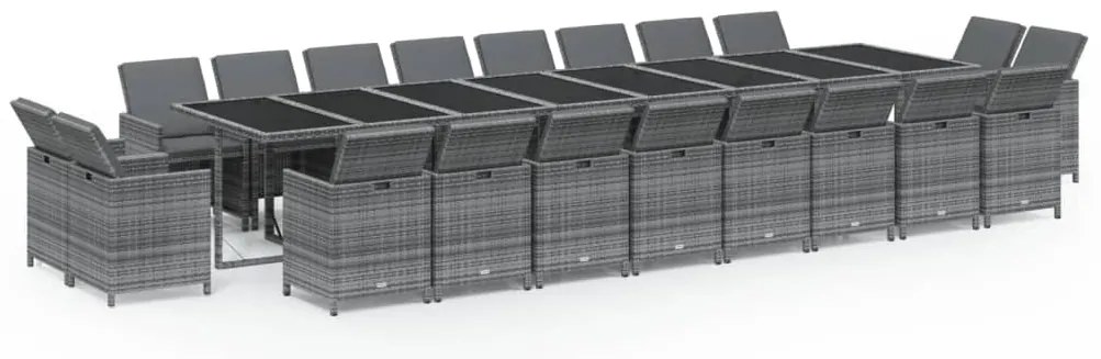 vidaXL Σετ Τραπεζαρίας Κήπου 21 τεμ. Γκρι Συνθ. Ρατάν με Μαξιλάρια