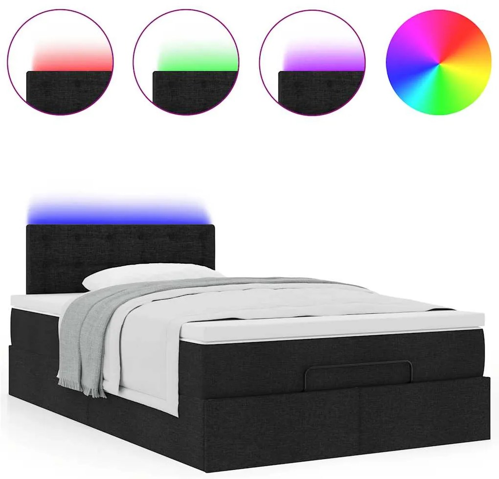 vidaXL Οθωμανικό κρεβάτι με στρώμα & LEDs Μαύρο 120x190 cm Ύφασμα
