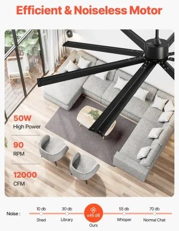 VEVOR 213 cm Aluminum Ceiling Fan Without Light Remote Control DC Motor Black