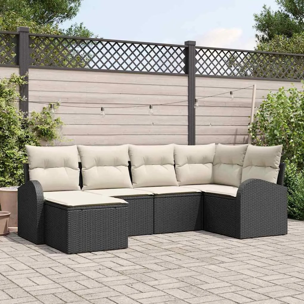 vidaXL Σετ Καναπέ Κήπου με μαξιλάρι 6 pcs Μαύρος, λευκός Πολυ ράταν