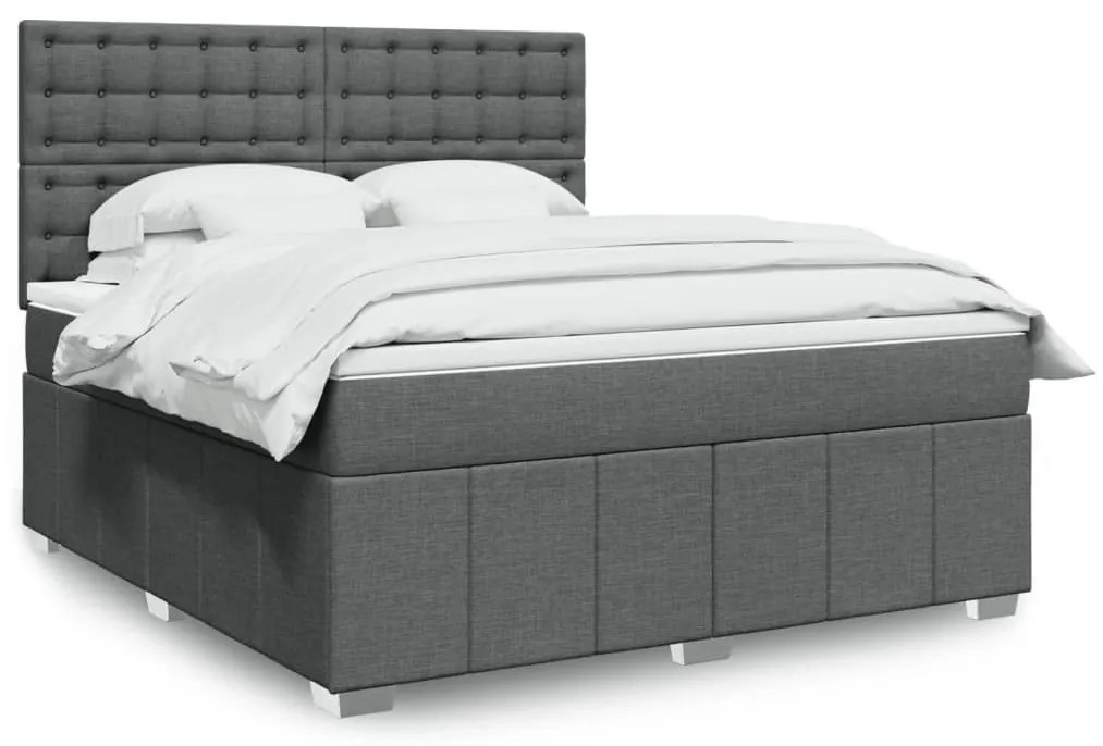 Κρεβάτι Boxspring με Στρώμα Σκούρο Γκρι 180x200 εκ Υφασμάτιν - Γκρι