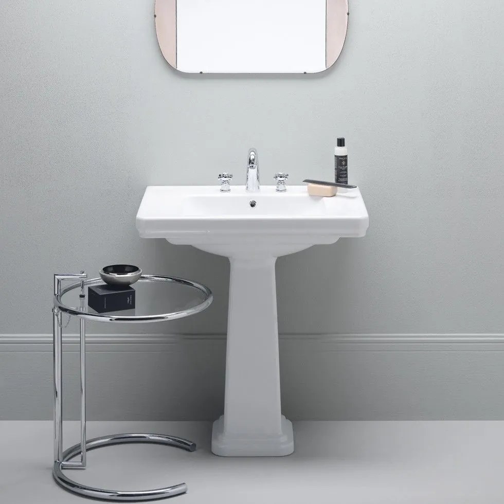 GSI Classic 8731-8770 White Πορσελάνινος Extraglaze Νιπτήρας Μπάνιου 60x46 cm Επίτοιχος με Κολώνα Δαπέδου