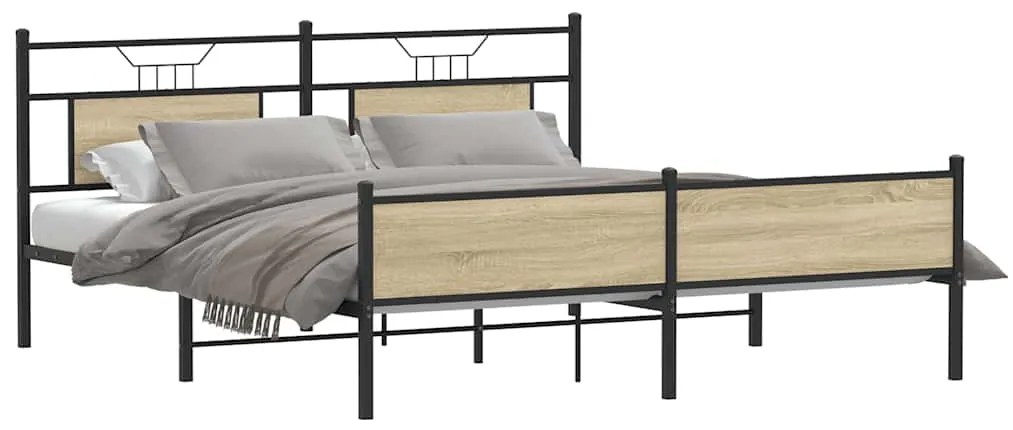 vidaXL Σκελετός Κρεβ. Χωρίς Στρώμα Sonoma Δρυς 160x200 εκ. Μεταλλικό