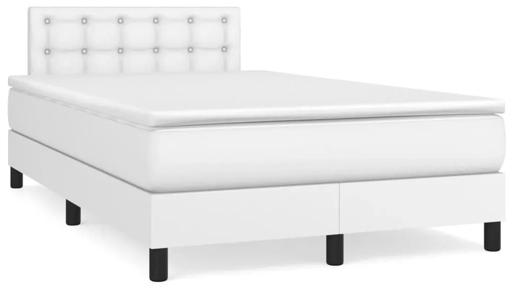 Κρεβάτι Boxspring με Στρώμα &amp; LED Λευκό 120x190 εκ. Συνθ. Δέρμα - Λευκό