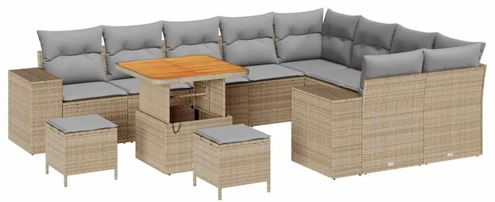 vidaXL Σετ Καναπέ Κήπου Ρυθμιζόμενο ύψος 12 pcs Μπεζ συνθετικό ρατάν