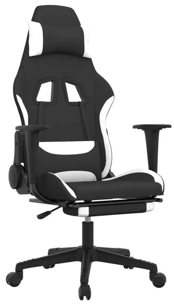 Καρέκλα Μασάζ Gaming Μαύρη/Λευκή Ύφασμα με Υποπόδιο - Λευκό