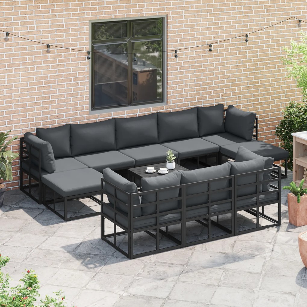 vidaXL Σετ Καναπέ Κήπου 10 pcs Μαύρο 353 x 141.5 x 71 εκ Αλουμίνιο