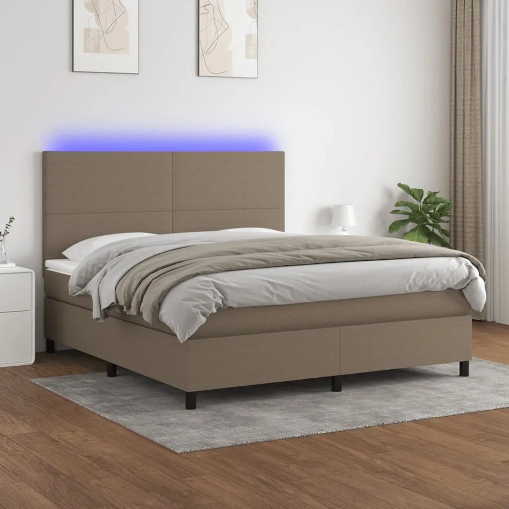 vidaXL Κρεβάτι Boxspring με Στρώμα &amp; LED Taupe 180x200 εκ. Υφασμάτινο