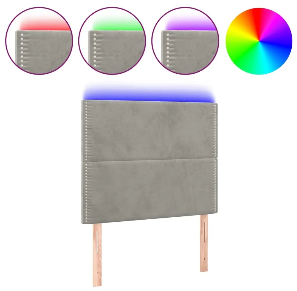 Κεφαλάρι Κρεβατιού LED Ανοιχτό Γκρι 90x5x118/128 εκ. Βελούδινο 3122320