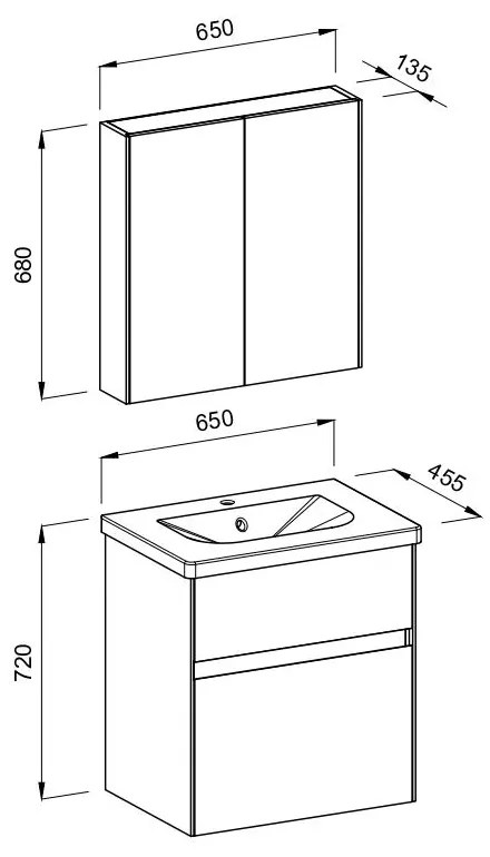 Πάγκος μπάνιου με Νιπτήρα MALAGA 65 Γκρί 65x45.5x72 εκ. 65x45.5x72 εκ.