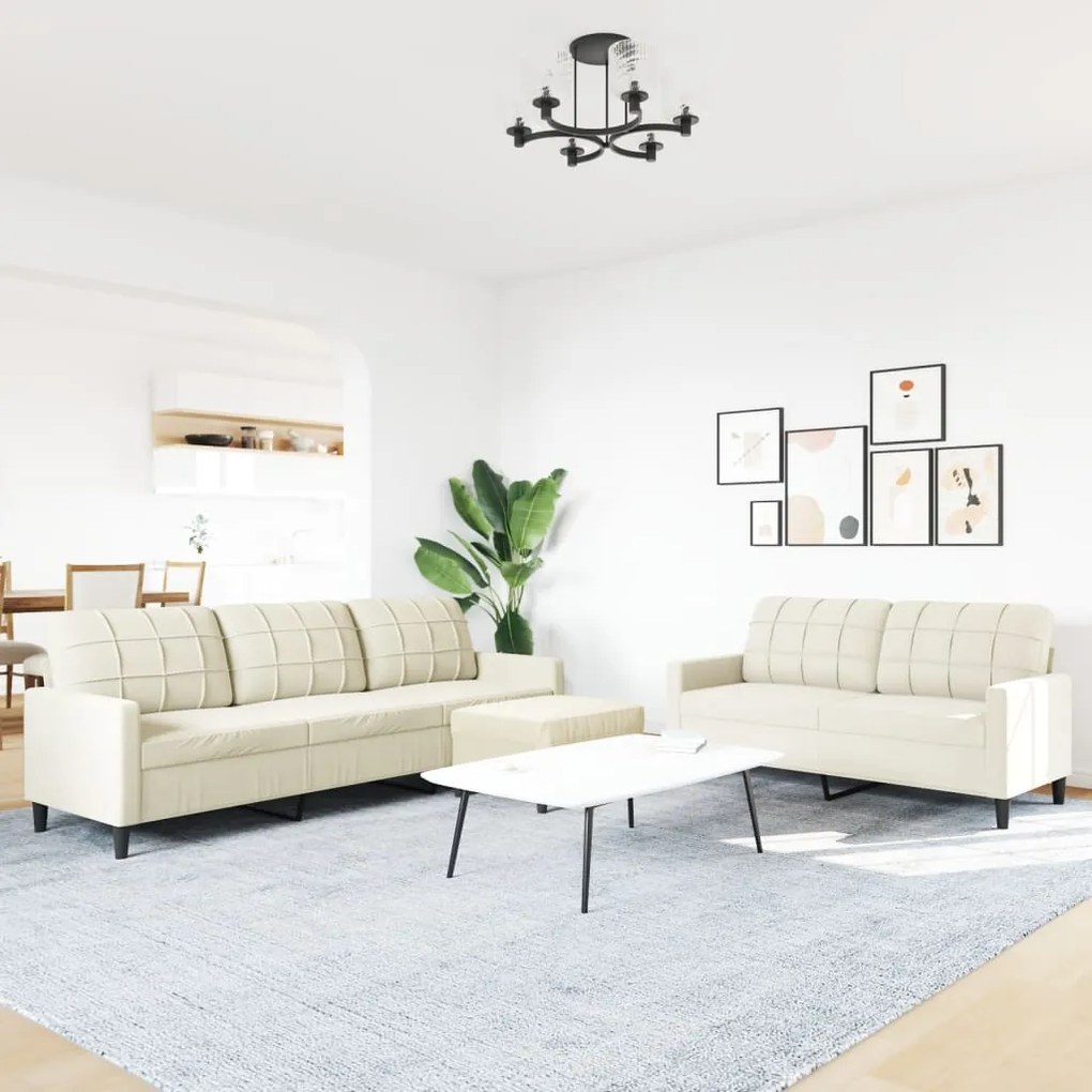 vidaXL Πολυθρόνες Σετ 3 Τεμαχίων Κρεμ από Βελούδο με Μαξιλάρια