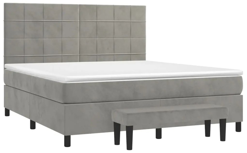 vidaXL Κρεβάτι Boxspring με Στρώμα Ανοιχτό Γκρι 180x200 εκ. Βελούδινο