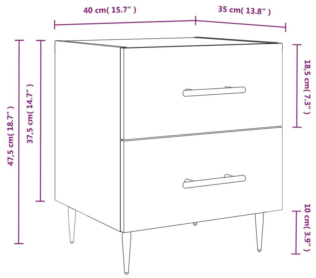 Κομοδίνα 2 τεμ. Μαύρα 40 x 35 x 47,5 εκ. από Επεξεργασμένο Ξύλο - Μαύρο