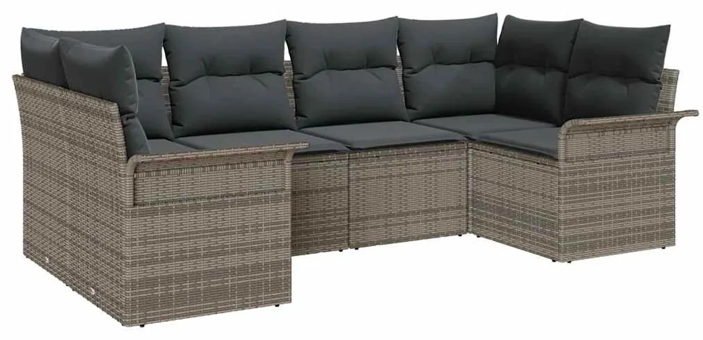 vidaXL Σετ Καναπέ Κήπου με μαξιλάρι 6 pcs Γκρι Πολυ ράταν