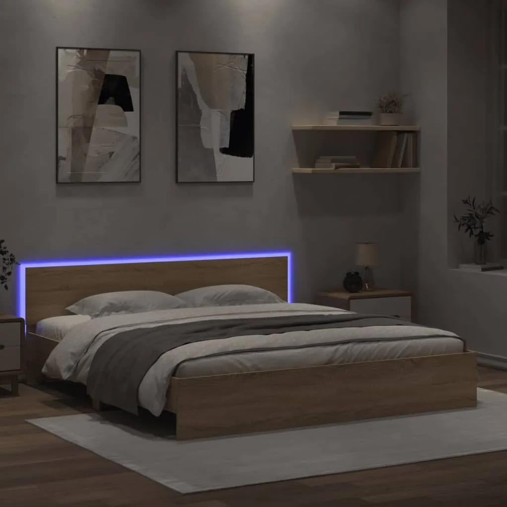 Πλαίσιο Κρεβατιού με Κεφαλάρι/LED Sonoma δρυς 200 x 200 εκ.