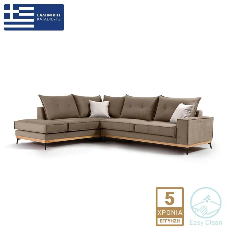 Γωνιακός καναπές δεξιά γωνία Luxury II pakoworld ύφασμα mocha-cream 290x235x95εκ