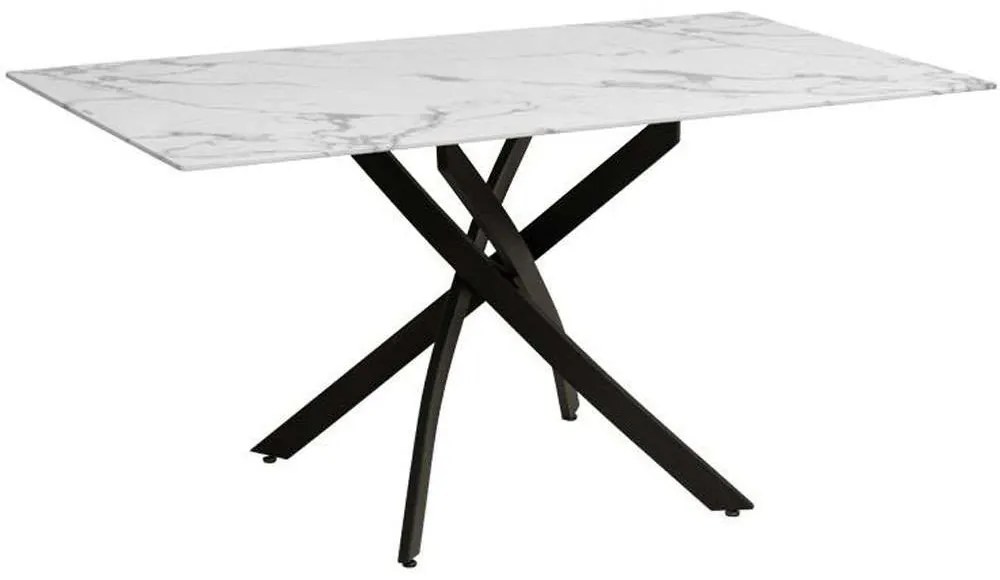 Τραπέζι 606-223-099 160x90x75cm Marble Effect White-Black Metal, Glass