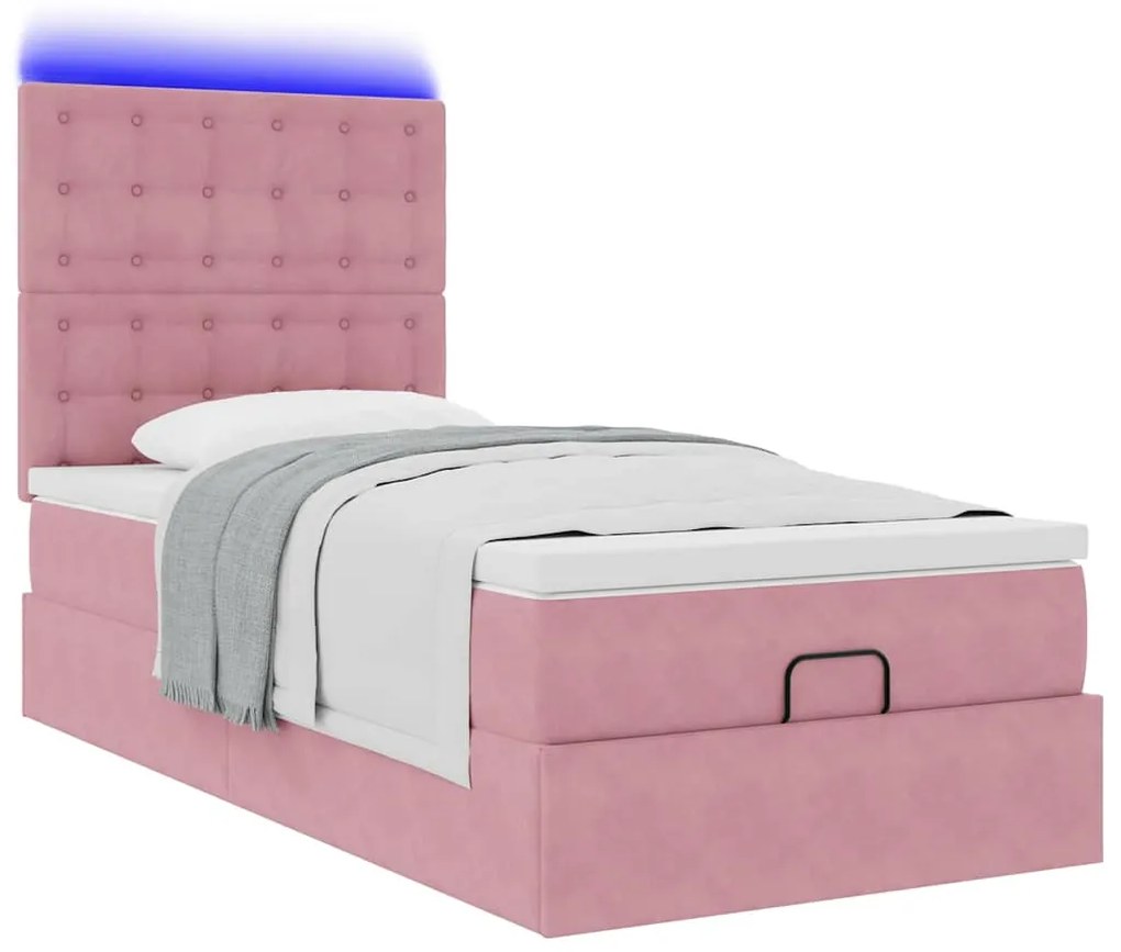 Οθωμανικό κρεβάτι με στρώματα &amp; LEDs Ροζ 90x190cm Velvet 3314437