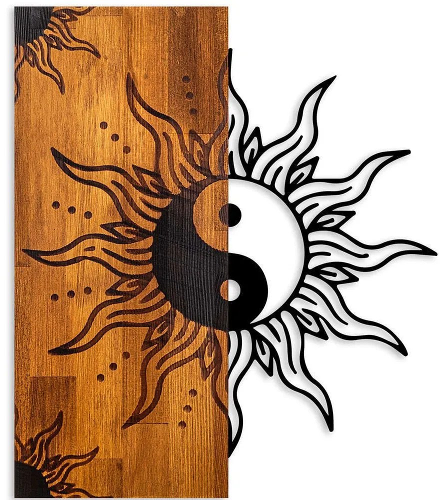 Διακοσμητικό Τοίχου Yin Yang 899SKL2683 50x3x58cm Walnut-Black Wallity Μέταλλο,Ξύλο