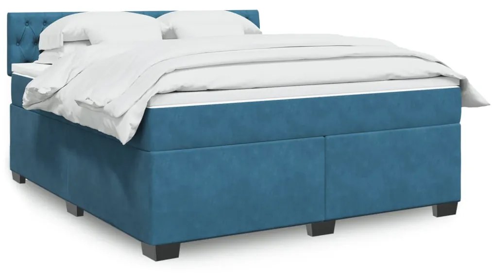 vidaXL Κρεβάτι Boxspring με Στρώμα Μπλε 180x200 εκ. Βελούδινο