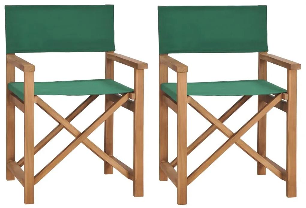 Καρέκλες Σκηνοθέτη 2 τεμ. Πράσινες από Μασίφ Ξύλο Teak - Πράσινο