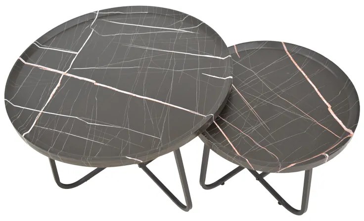 Tραπέζια σαλονιού Crismory pakoworld σετ 2τεμ MDF σε απόχρωση μαύρο μαρμάρου και μαύρα μεταλλικά πόδια