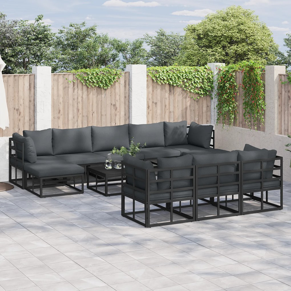 vidaXL Σετ Καναπέ Κήπου 11 pcs Μαύρο 70 x 70 x 32 εκ Αλουμίνιο