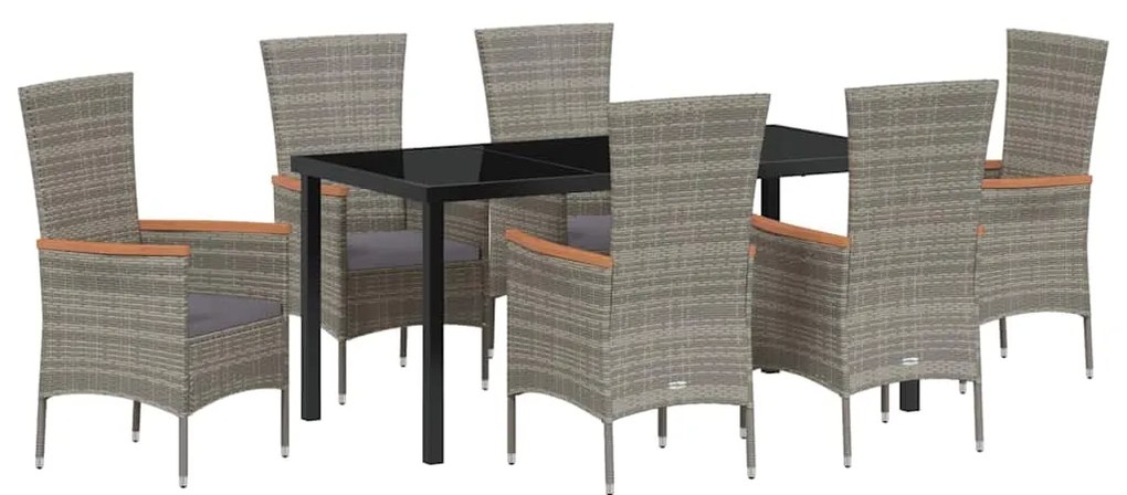 vidaXL Σέτ φαγητού για κήπο με μαξιλάρι 7 pcs Γκρι Πολυ ράταν