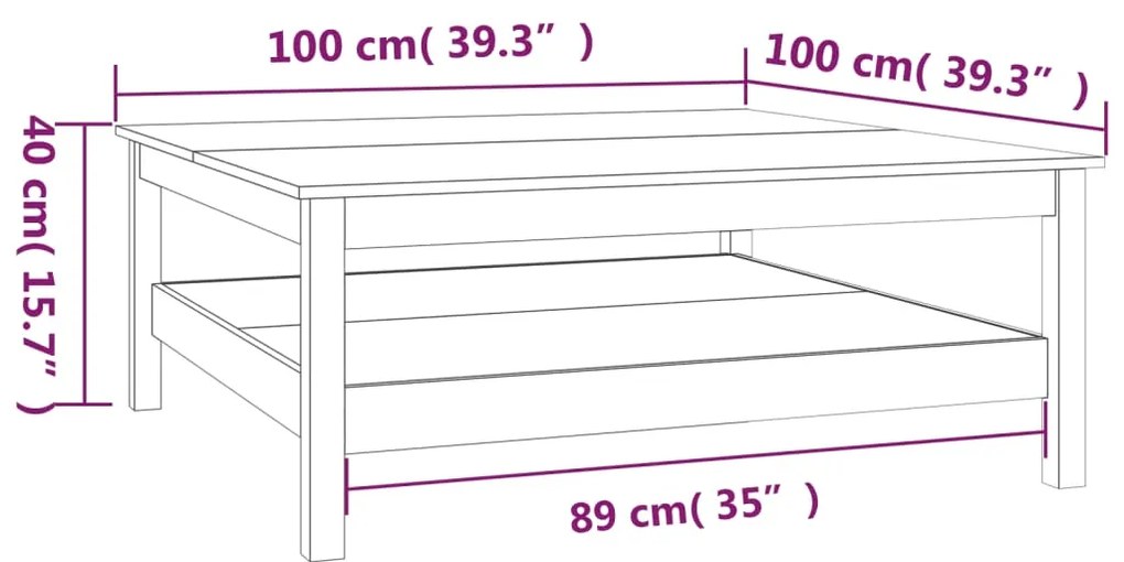 vidaXL Τραπεζάκι Σαλονιού Λευκό 100x100x40 εκ από Μασίφ Ξύλο Πεύκου