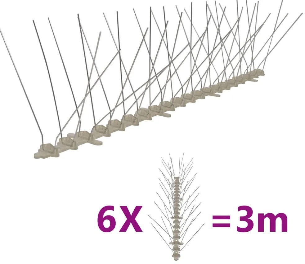 vidaXL Απωθητικές Ακίδες Περιστεριών 4 Σειρών Σετ των 6 3 μ. Πλαστικές