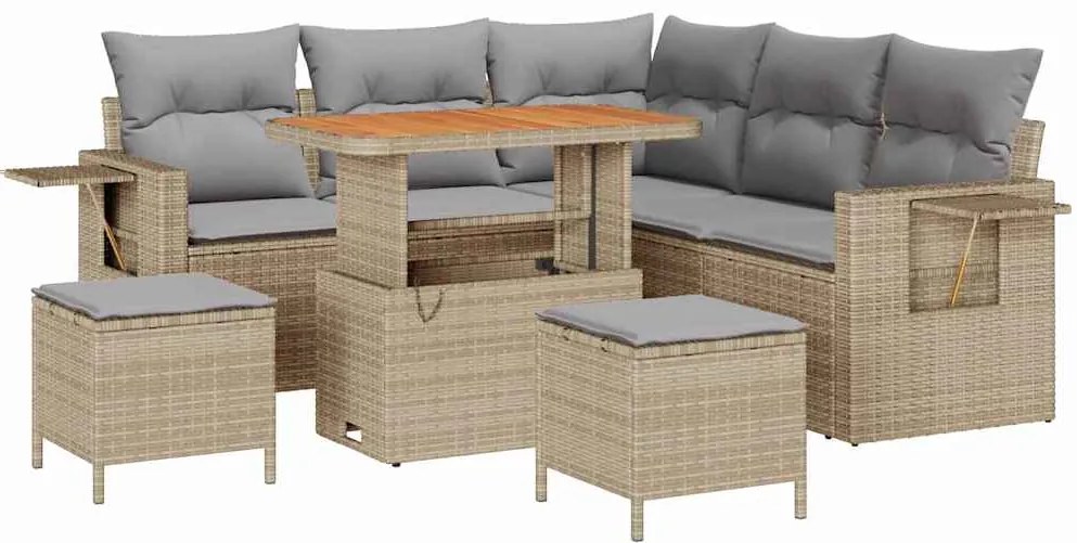 vidaXL Σετ Καναπέ Κήπου με μαξιλάρι 8 pcs Μπεζ συνθετικό ρατάν