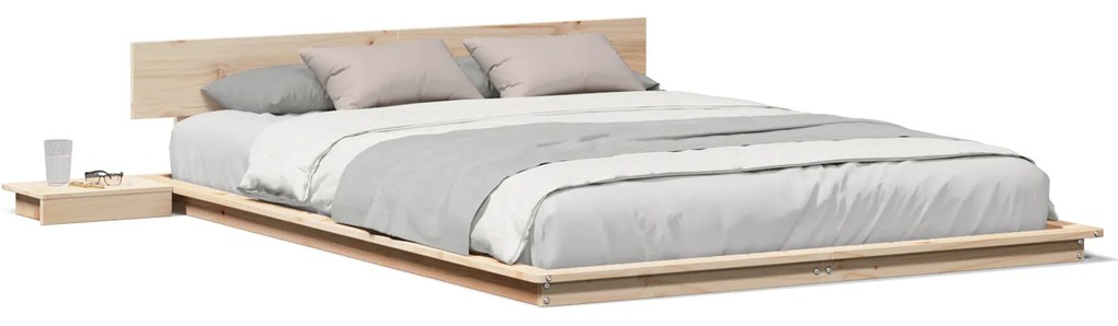 vidaXL Κρεβάτι Πλατφόρμα με Κομοδίνα 140x200cm Μασίφ Ξύλο
