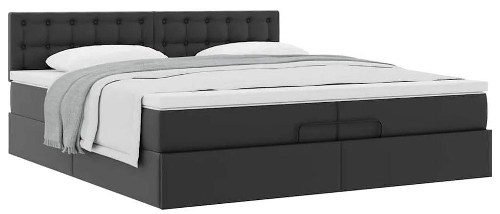 vidaXL Οθωμανικό κρεβάτι με στρώματα Μαύρο 200x200cm Faux Leather