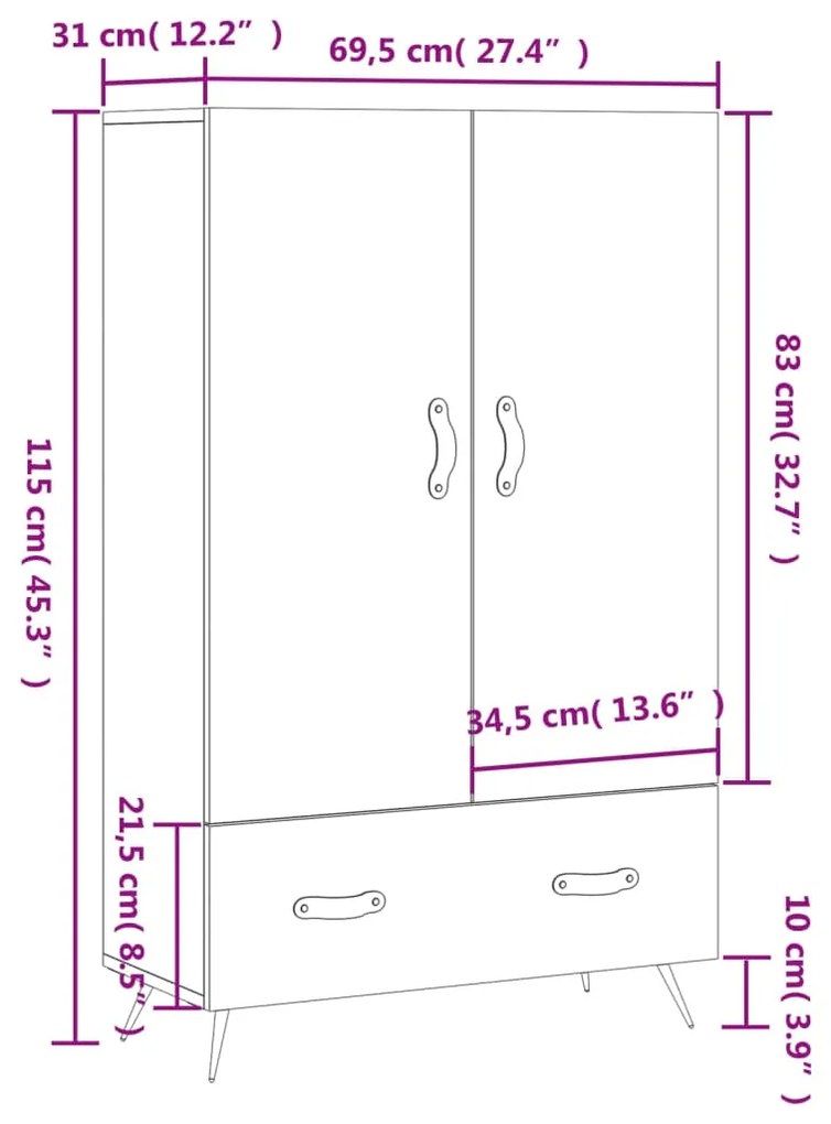 Ντουλάπα Καπνιστή Δρυς 69,5 x 31 x 115 εκ. Επεξεργασμένο Ξύλο - Καφέ