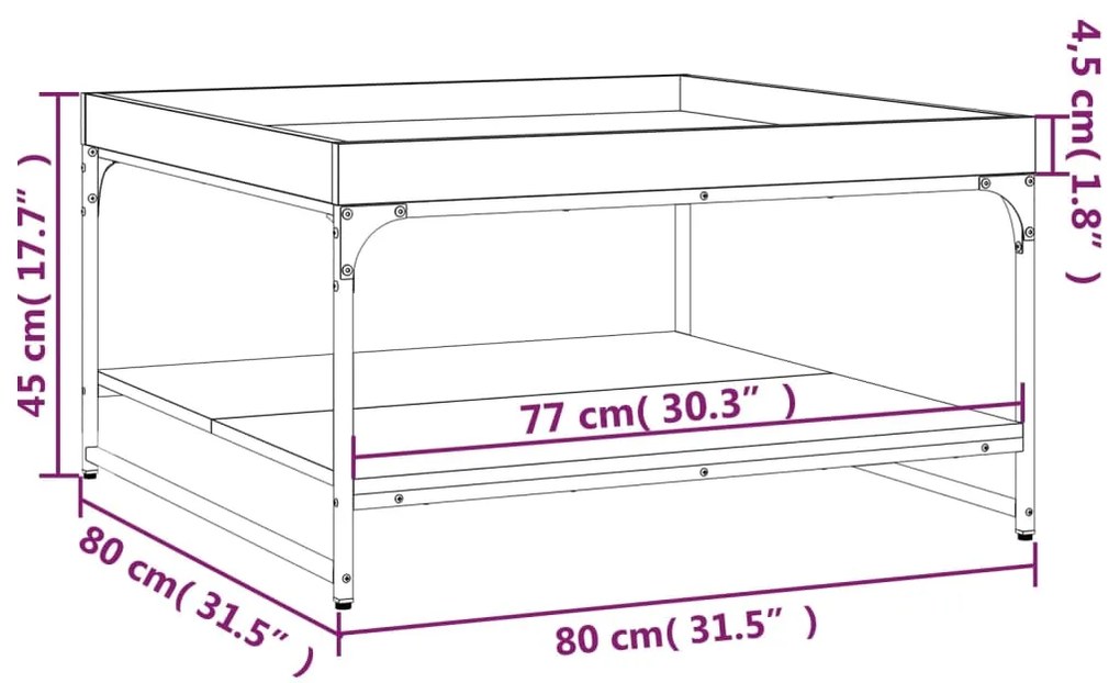 Τραπεζάκι Σαλονιού Καφέ Δρυς 80x80x45 εκ. Επεξ. Ξύλο + Σίδηρος - Καφέ